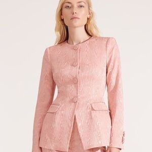 Veronica Beard Pink Jacquard Collarless Eris Suit Jacket Blazer